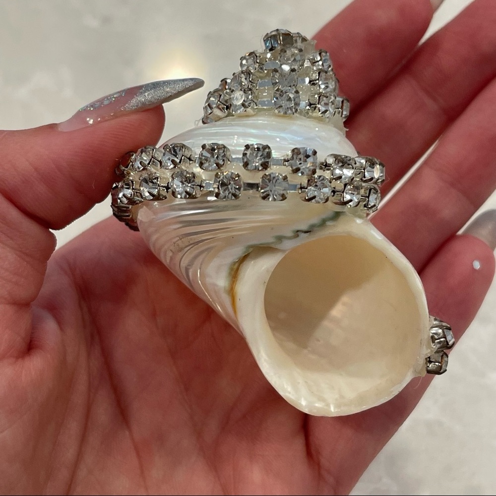 Embellished Spiral Polished Shell with Swarovski Crystals - Coastal Home Decor